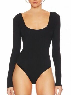 Good American Scuba Scoop Neck Bodysuit in Black Long Sleeve Women’s Size Small